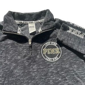 Victoria’s Secret Pink Women’s X-small Dark Heathered Gray Cotton Quarter Zip Up
